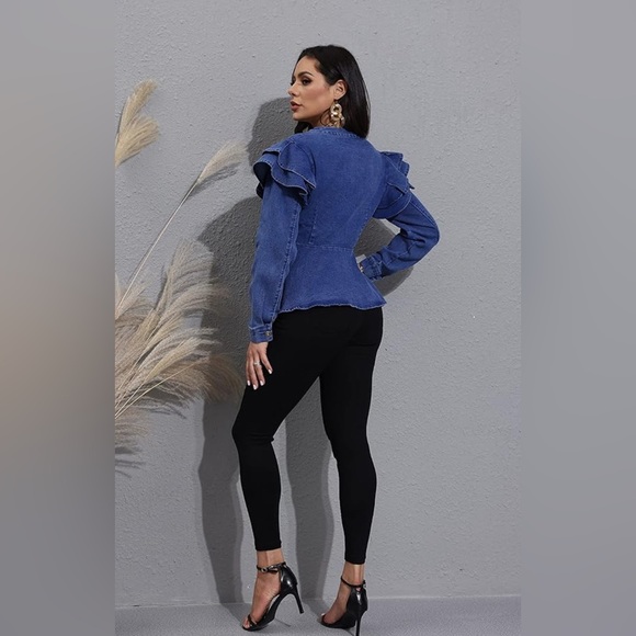 Jackets & Blazers - Blue Ruffle Sleeve Denim Jacket
